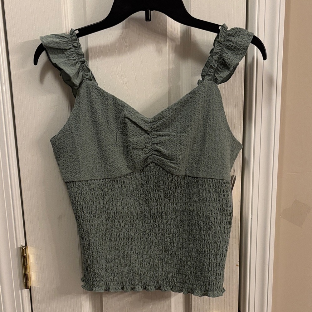 NWT Blue Rain Olive Smocked Camisole tank top size large